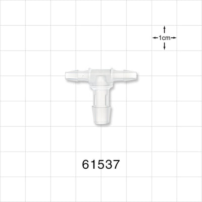 T Connector, Reducer, Barbed, Natural - Fits 1/8 inch ID Tubing (0.125 inch, 3.18 mm); Fits 1/4 inch ID Tubing (0.25 inch, 6.35 mm) - 61537