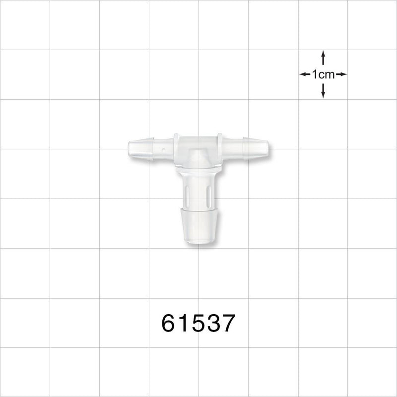 T Connector, Reducer, Barbed, Natural - Fits 1/8 inch ID Tubing (0.125 inch, 3.18 mm); Fits 1/4 inch ID Tubing (0.25 inch, 6.35 mm) - 61537