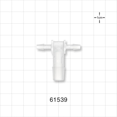T Connector, Reducer, Barbed, Natural - Fits 3/8 inch ID Tubing (0.375 inch, 9.53 mm); Fits 5/32 inch ID Tubing (0.156 inch, 3.97 mm) - 61539