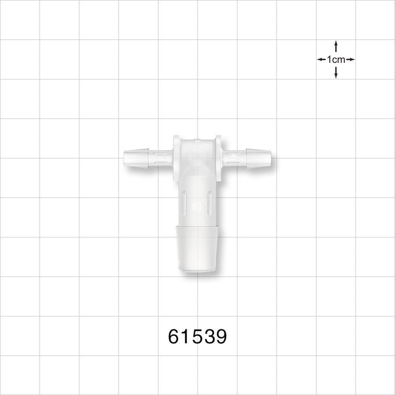 T Connector, Reducer, Barbed, Natural - Fits 3/8 inch ID Tubing (0.375 inch, 9.53 mm); Fits 5/32 inch ID Tubing (0.156 inch, 3.97 mm) - 61539