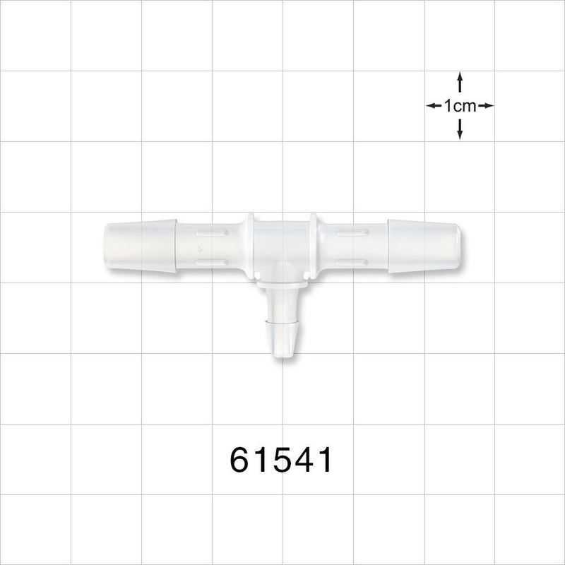 T Connector, Reducer, Barbed, Natural - Fits 1/4 inch ID Tubing (0.25 inch, 6.35 mm); Fits 1/8 inch ID Tubing (0.125 inch, 3.18 mm) - 61541