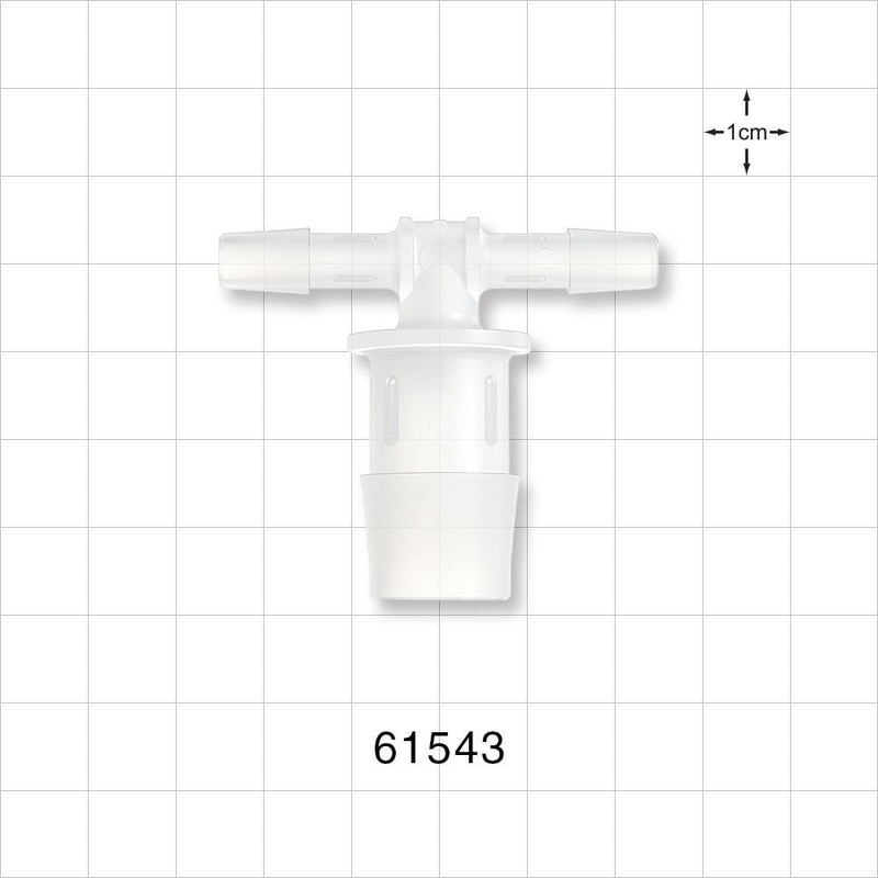 T Connector, Reducer, Barbed, Natural - Fits 5/8 inch ID Tubing (0.625 inch, 15.88 mm); Fits 1/4 inch ID Tubing (0.25 inch, 6.35 mm) - 61543