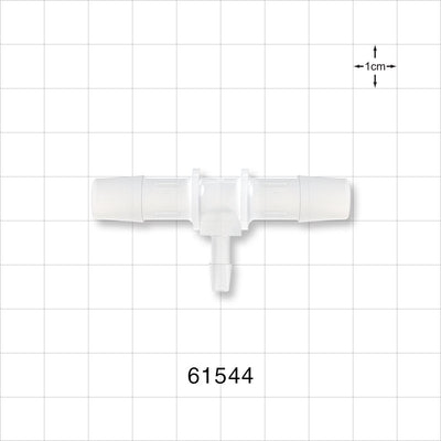 T Connector, Reducer, Barbed, Natural - Fits 3/8 inch ID Tubing (0.375 inch, 9.53 mm); Fits 5/32 inch ID Tubing (0.156 inch, 3.97 mm) - 61544
