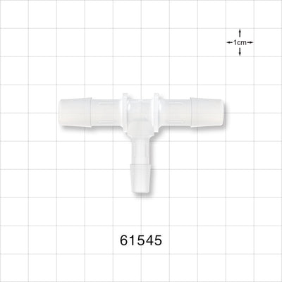 T Connector, Reducer, Barbed, Natural - Fits 3/8 inch ID Tubing (0.375 inch, 9.53 mm); Fits 1/4 inch ID Tubing (0.25 inch, 6.35 mm) - 61545