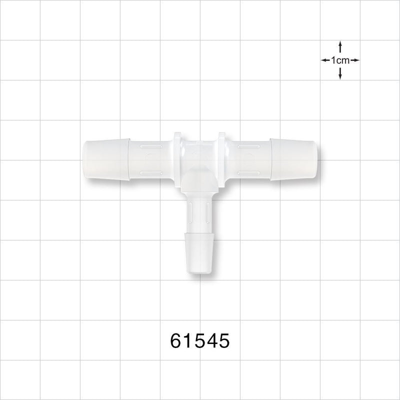 T Connector, Reducer, Barbed, Natural - Fits 3/8 inch ID Tubing (0.375 inch, 9.53 mm); Fits 1/4 inch ID Tubing (0.25 inch, 6.35 mm) - 61545