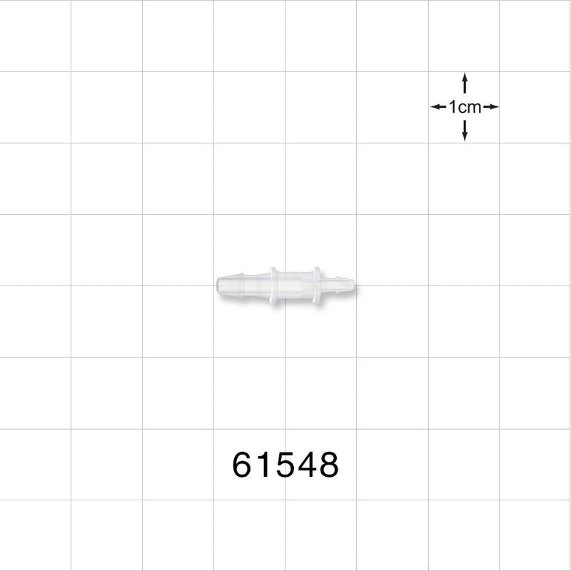 Straight Connector, Reducer, Barbed, Natural - Fits 3/32 inch x 1/16 inch ID Tubing (0.093 inch x 0.062 inch, 2.47 mm x 1.6 mm) - 61548