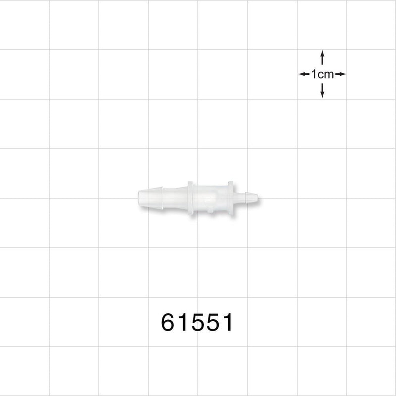 Straight Connector, Reducer, Barbed, Natural - Fits 1/8 inch x 1/16 inch ID Tubing (0.125 inch x 0.063 inch, 3.18 mm x 1.59 mm) - 61551