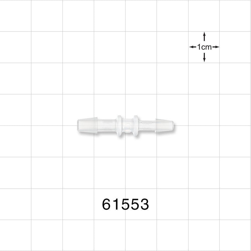 Straight Connector, Reducer, Barbed, Natural - Fits 5/32 inch x 1/8 inch ID Tubing (0.156 inch x 0.125 inch, 3.97 mm x 3.18 mm) - 61553