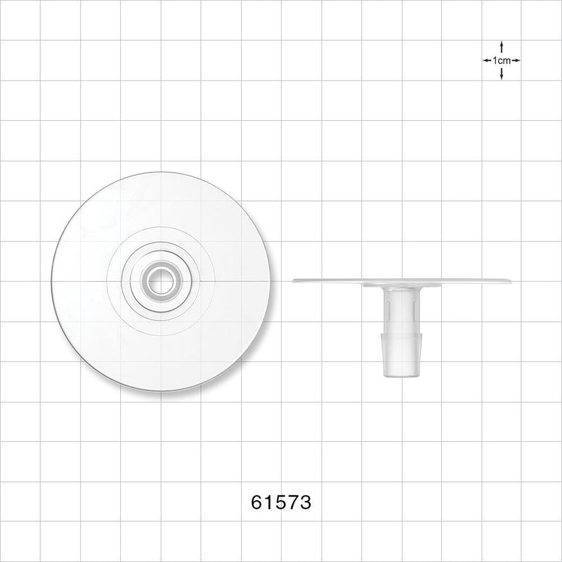 Bag Port Flange with Flat Plate, Barbed, Natural - Fits 3/8 inch ID Tubing (0.375 inch, 9.53 mm) - 61573
