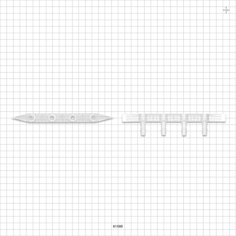 Boat Port, Barbed, Natural - 4 Ports Fit 1/4 inch ID Tubing (0.25 inch, 6.35 mm) - 61585