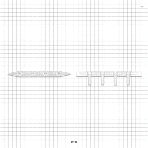 Boat Port, Barbed, Natural - 4 Ports Fit 1/4 inch ID Tubing (0.25 inch, 6.35 mm) - 61585