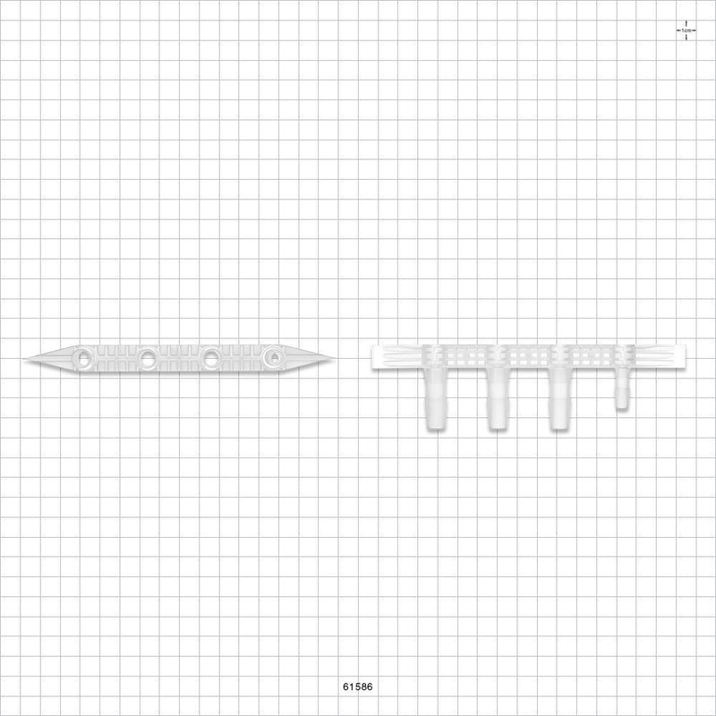 Boat Port, Barbed, Natural - 3 Ports Fit 3/8 inch ID Tubing (0.375 inch, 9.53 mm); 1 Port Fits 1/4 inch ID Tubing (0.25 inch, 6.35 mm) - 61586