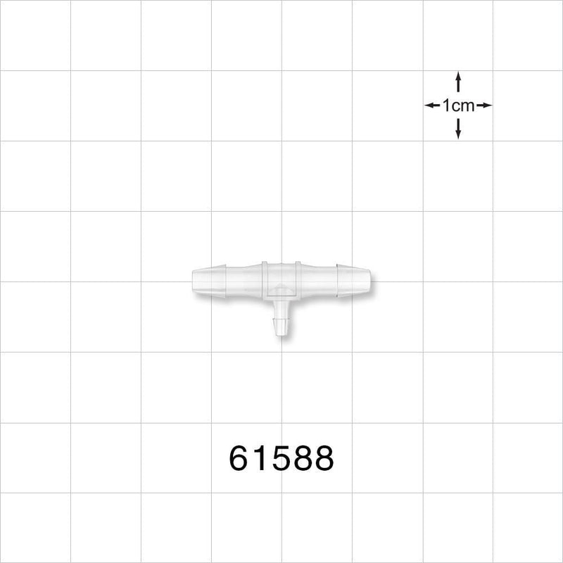 T Connector, Reducer, Barbed, Natural - Fits 1/8 inch ID Tubing (0.125 inch, 3.18 mm); Fits 1/16 inch ID Tubing (0.063 inch, 1.59 mm) - 61588