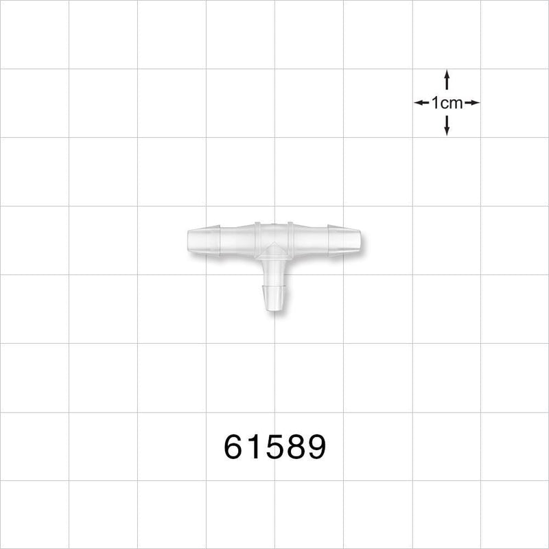 T Connector, Reducer, Barbed, Natural - Fits 1/8 inch ID Tubing (0.125 inch, 3.18 mm); Fits 3/32 inch ID Tubing (0.094 inch, 2.38 mm) - 61589