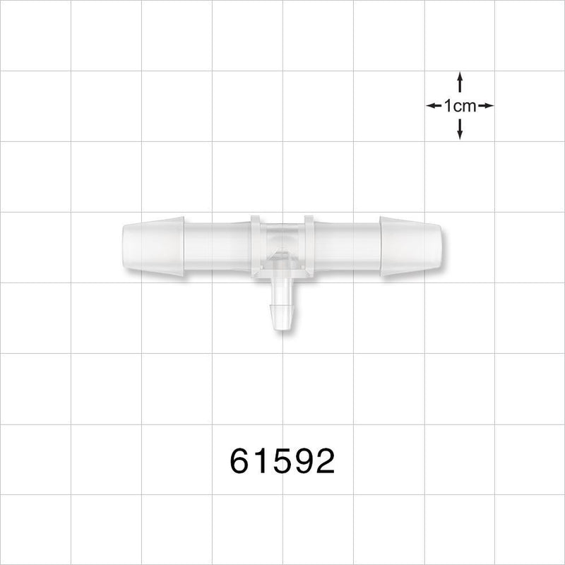 T Connector, Reducer, Barbed, Natural - Fits 1/4 inch ID Tubing (0.25 inch, 6.35 mm); Fits 3/32 inch ID Tubing (0.094 inch, 2.38 mm) - 61592