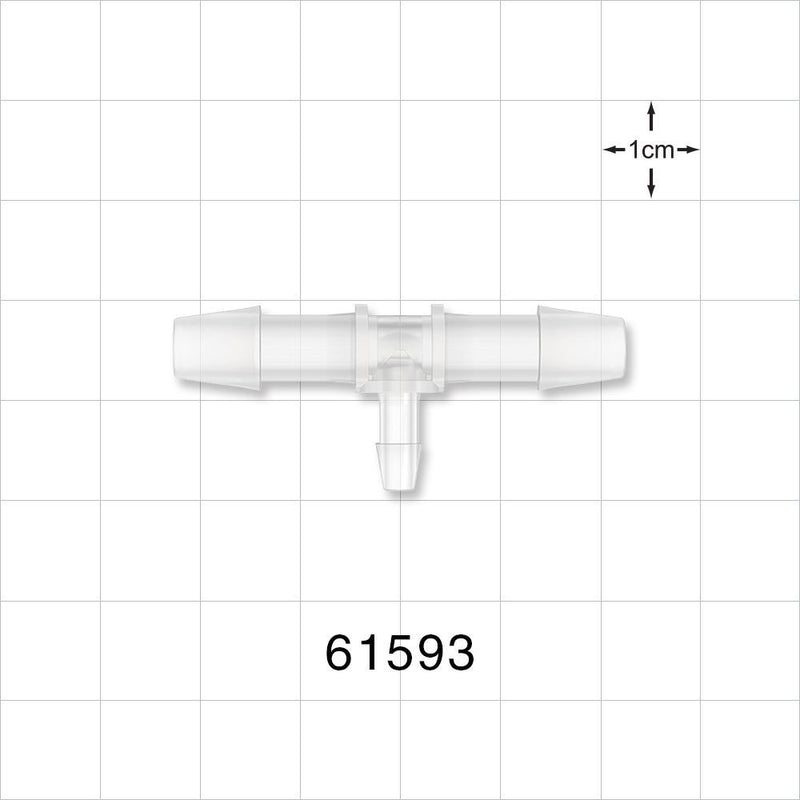T Connector, Reducer, Barbed, Natural - Fits 1/4 inch ID Tubing (0.25 inch, 6.35 mm); Fits 1/8 inch ID Tubing (0.125 inch, 3.18 mm) - 61593