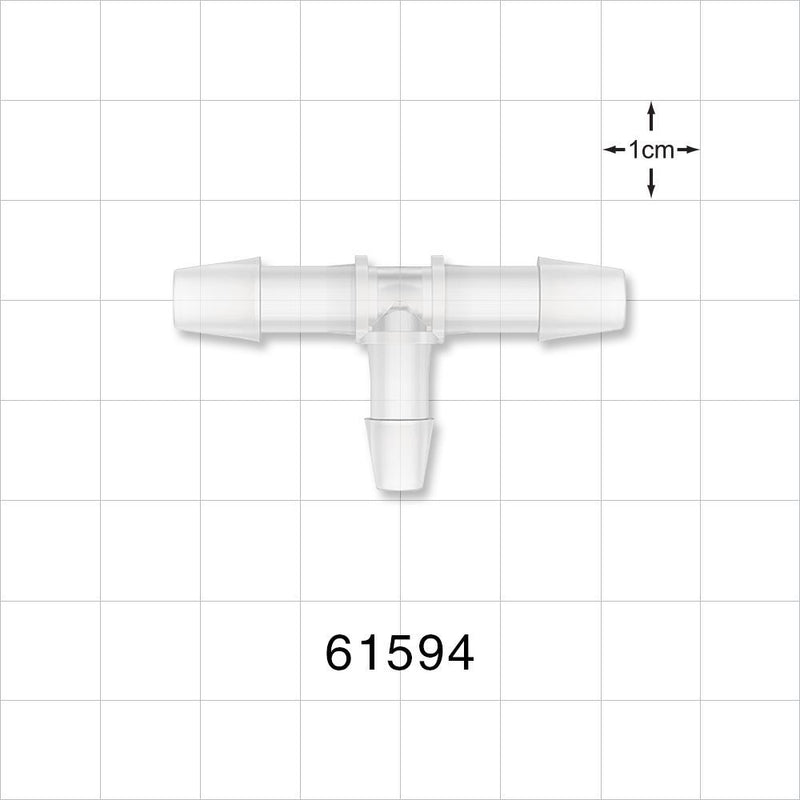 T Connector, Reducer, Barbed, Natural - Fits 1/4 inch ID Tubing (0.25 inch, 6.35 mm); Fits 3/32 inch ID Tubing (0.094 inch, 2.38 mm) - 61594