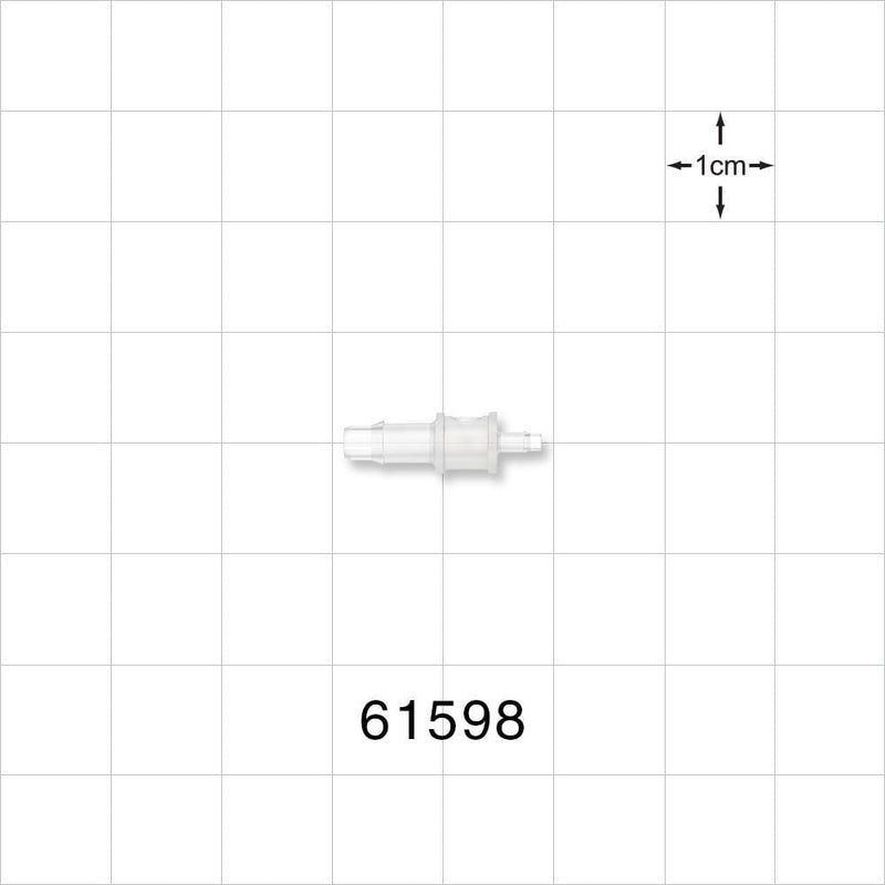 Straight Reducer Connector, Barbed, Natural - Fits 1/8 inch x 1/16 inch ID Tubing (0.125 inch x 0.063 inch, 3.18 mm x 1.59 mm) - 61598