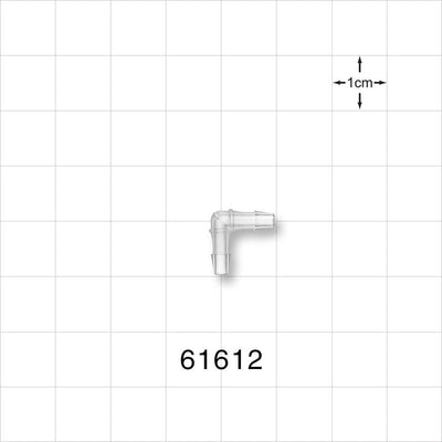 Elbow Connector, Barbed, Natural - Fits 3/32 inch ID Tubing (0.094 inch, 2.38 mm) - 61612