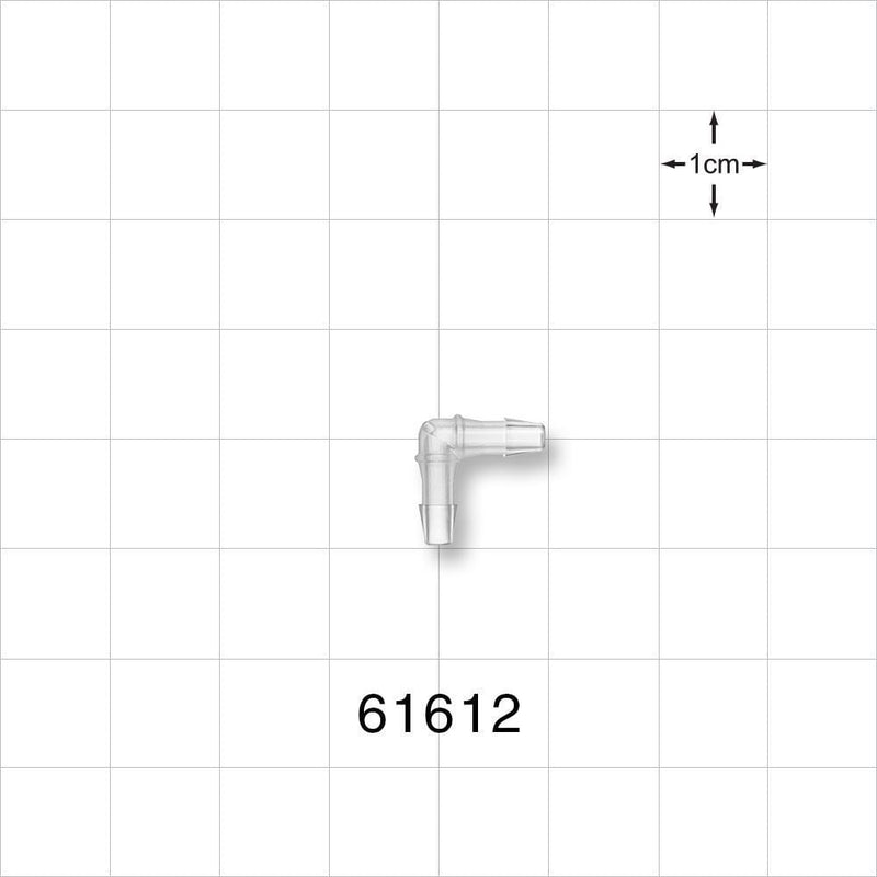 Elbow Connector, Barbed, Natural - Fits 3/32 inch ID Tubing (0.094 inch, 2.38 mm) - 61612