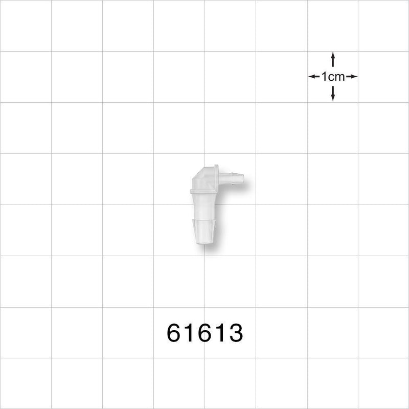 Elbow Connector, Barbed, Natural - Fits 1/8 inch x 1/16 inch ID Tubing (0.125 inch x 0.063 inch, 3.18 mm x 1.59 mm) - 61613