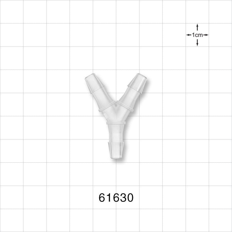 Y Connector, Barbed, Natural - Fits 3/16 inch ID Tubing (0.188 inch, 4.76 mm) - 61630