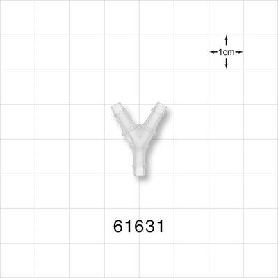 Y Connector, Barbed, Natural - Fits 1/8 inch ID Tubing (0.125 inch, 3.18 mm) - 61631