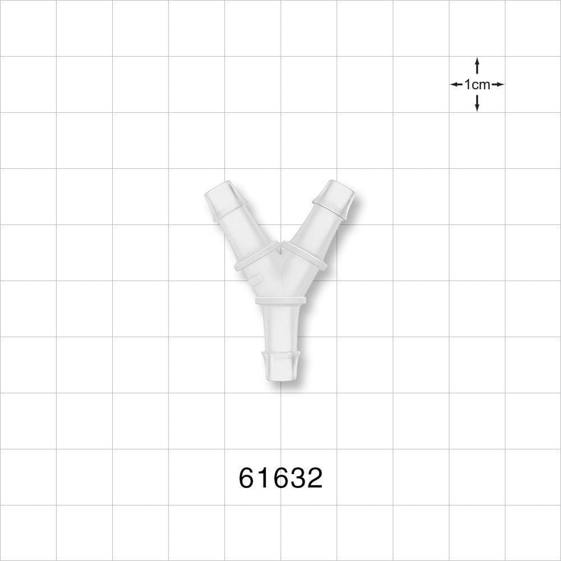 Y Connector, Barbed, Natural - Fits 1/4 inch ID Tubing (0.25 inch, 6.35 mm) - 61632