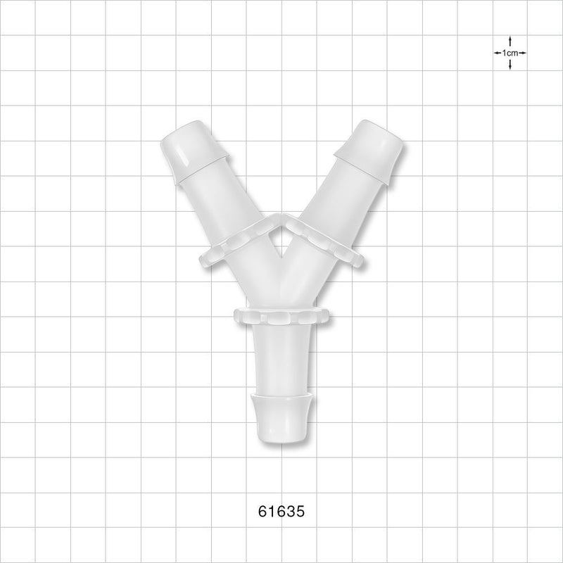 Y Connector, Barbed, Natural - Fits 5/8 inch ID Tubing (0.625 inch, 15.88 mm) - 61635