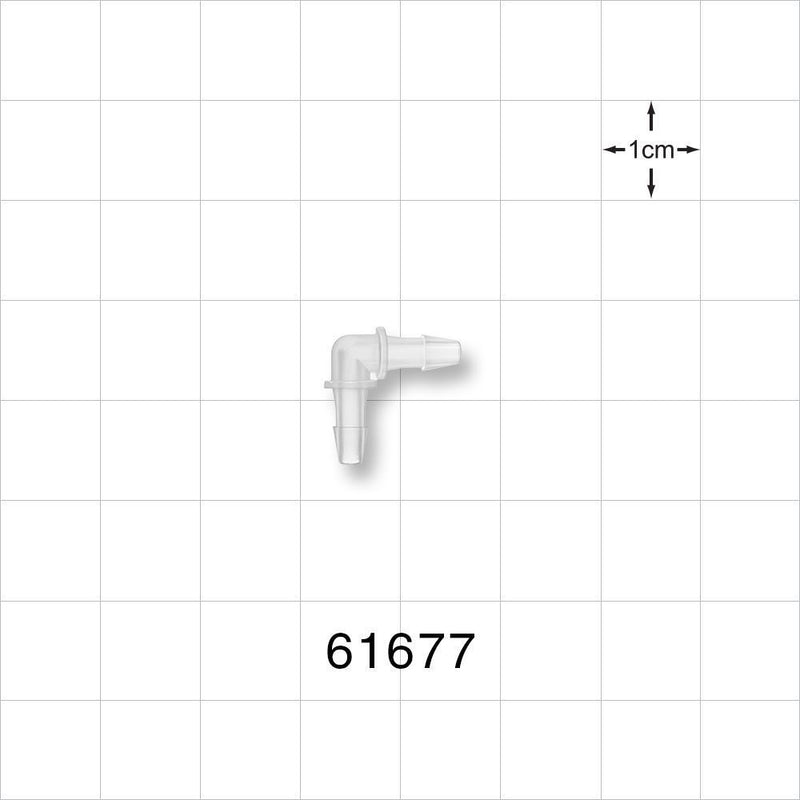 Elbow Connector, Barbed, Natural - Fits 3/32 inch ID Tubing (0.094 inch, 2.38 mm) - 61677