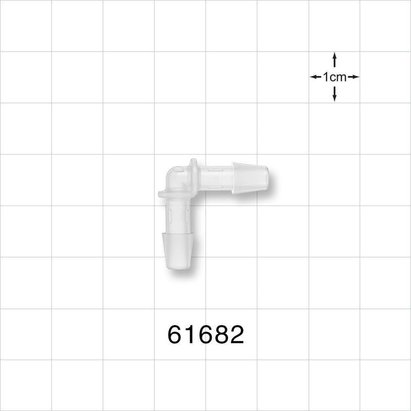 Elbow Connector, Barbed, Natural - Fits 3/16 inch ID Tubing (0.188 inch, 4.76 mm) - 61682