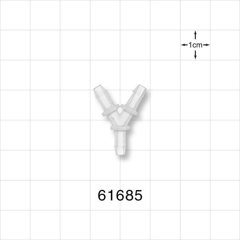Y Connector, Barbed, Natural - Fits 1/8 inch ID Tubing (0.125 inch, 3.18 mm) - 61685