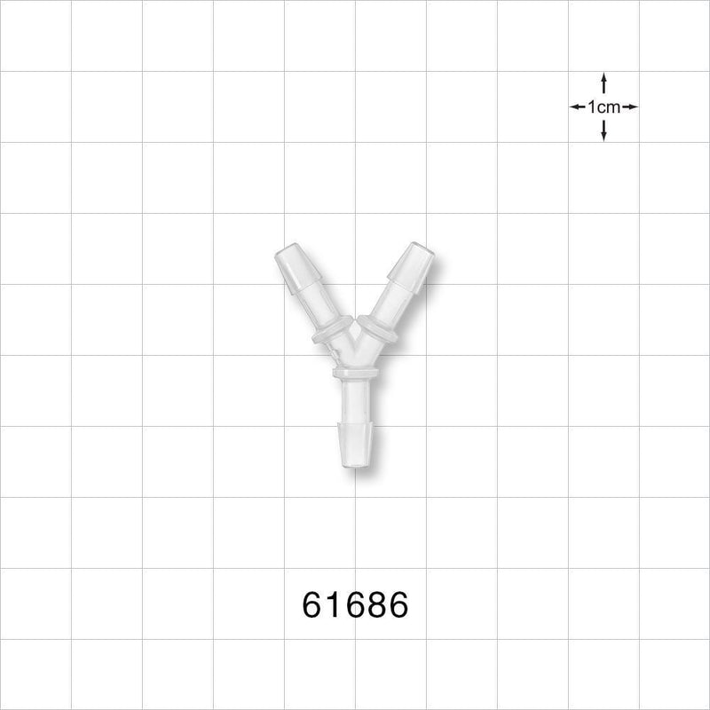 Y Connector, Barbed, Natural - Fits 5/32 inch ID Tubing (0.156 inch, 3.97 mm) - 61686