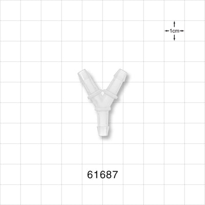 Y Connector, Barbed, Natural - Fits 3/16 inch ID Tubing (0.188 inch, 4.76 mm) - 61687