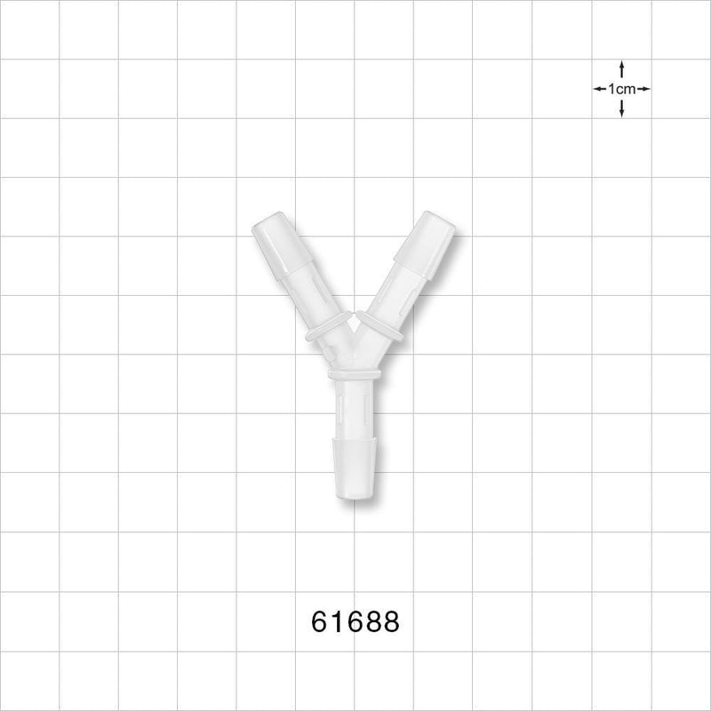 Y Connector, Barbed, Natural - Fits 1/4 inch ID Tubing (0.25 inch, 6.35 mm) - 61688