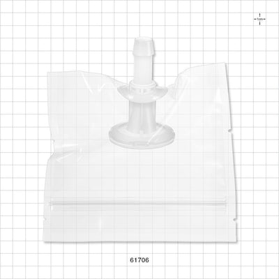 Sanitary Flange, Barbed, Natural, Pre-Attached Gasket, in Sealed Pouch - 1 inch/1.5 inch Standard; Fits 1/2 inch ID Tubing (0.5 inch, 12.7 mm); 5 inch x 5 inch Pouch - 61706