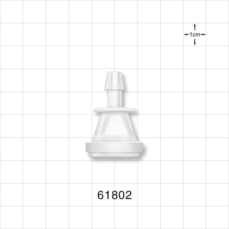 Sanitary Flange, Barbed, Natural, Pre-Attached Gasket - 0.5 inch/0.75 inch Mini; Fits 1/4 inch ID Tubing (0.25 inch, 6.35 mm) - 61802