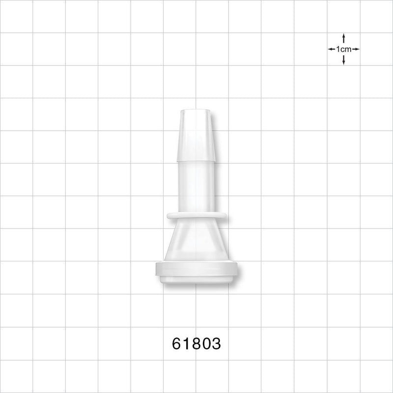 Sanitary Flange, Barbed, Natural, Pre-Attached Gasket - 0.5 inch/0.75 inch Mini; Fits 3/8 inch ID Tubing (0.375 inch, 9.53 mm) - 61803