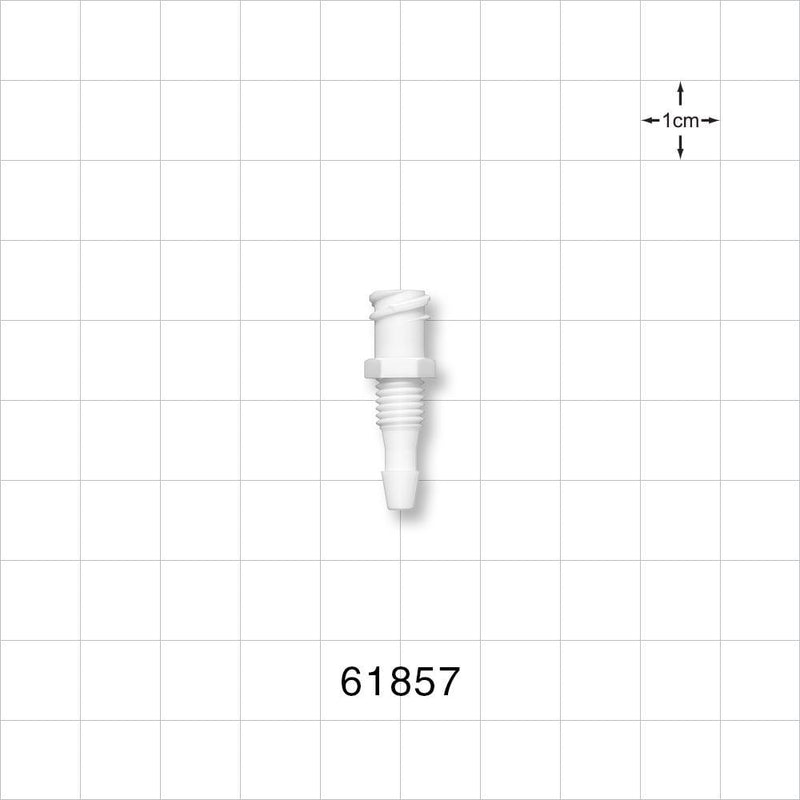 Panel Mount, Female Luer Lock, Barbed, White - 1/4-28 UNF Thread; Fits 1/8 inch ID Tubing (0.125 inch, 3.18 mm) - 61857