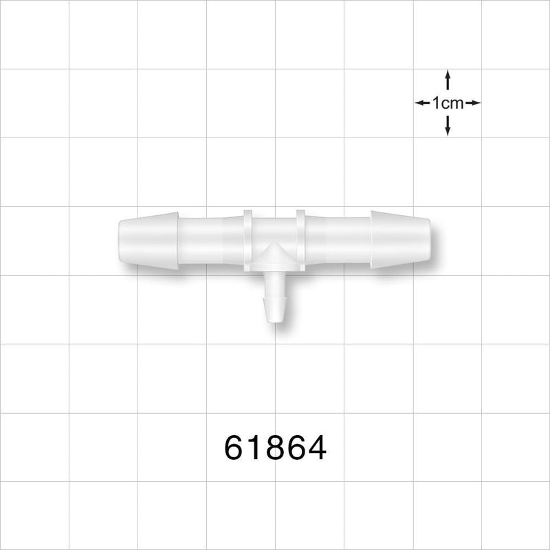 T Connector, Reducer, Barbed, Natural - Fits 1/4 inch ID Tubing (0.25 inch, 6.35 mm); Fits 3/32 inch ID Tubing (0.094 inch, 2.38 mm) - 61864