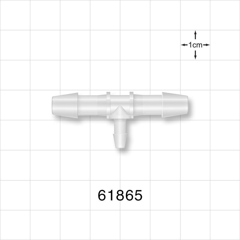 T Connector, Reducer, Barbed, Natural - Fits 1/4 inch ID Tubing (0.25 inch, 6.35 mm); Fits 1/8 inch ID Tubing (0.125 inch, 3.18 mm) - 61865