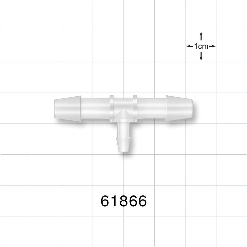 T Connector, Reducer, Barbed, Natural - Fits 1/4 inch ID Tubing (0.25 inch, 6.35 mm); Fits 1/8 inch ID Tubing (0.125 inch, 3.18 mm) - 61866