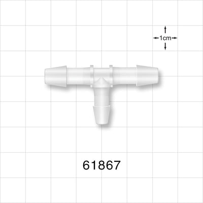 T Connector, Reducer, Barbed, Natural - Fits 1/4 inch ID Tubing (0.25 inch, 6.35 mm); Fits 3/16 inch ID Tubing (0.188 inch, 4.76 mm) - 61867