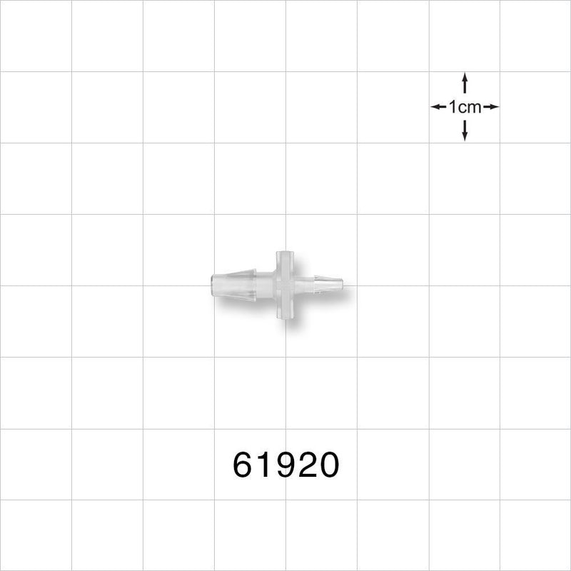 Straight Connector, Reducer, Barbed, Natural - Fits 1/8 inch x 1/16 inch ID Tubing (0.125 inch x 0.063 inch, 3.18 mm x 1.59 mm) - 61920