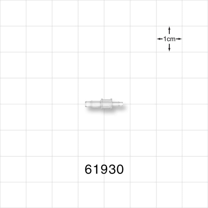Straight Connector, Reducer, Barbed, Natural - Fits 3/32 inch x 1/16 inch ID Tubing (0.094 inch x 0.063 inch, 2.38 mm x 1.59 mm) - 61930