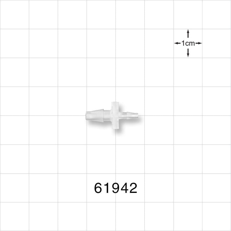 Straight Connector, Reducer, Barbed, Natural - Fits 1/8 inch x 1/16 inch ID Tubing (0.125 inch x 0.063 inch, 3.18 mm x 1.59 mm) - 61942