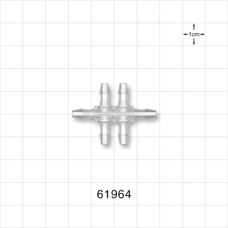 6-port Double T Style Manifold, Barbed, Natural - Fits 1/8 inch ID Tubing (0.125 inch, 3.18 mm) - 61964