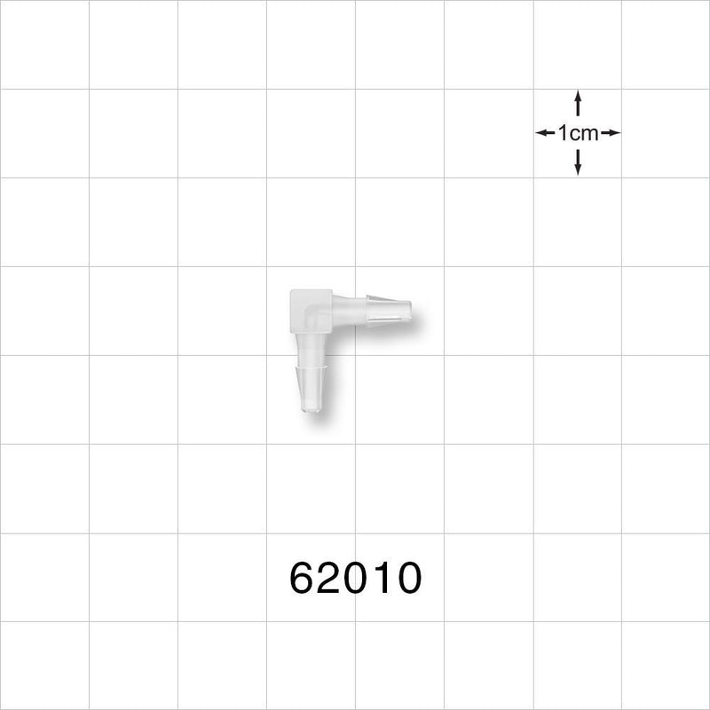 Elbow Connector, Barbed, Natural - Fits 3/32 inch ID Tubing (0.094 inch, 2.38 mm) - 62010