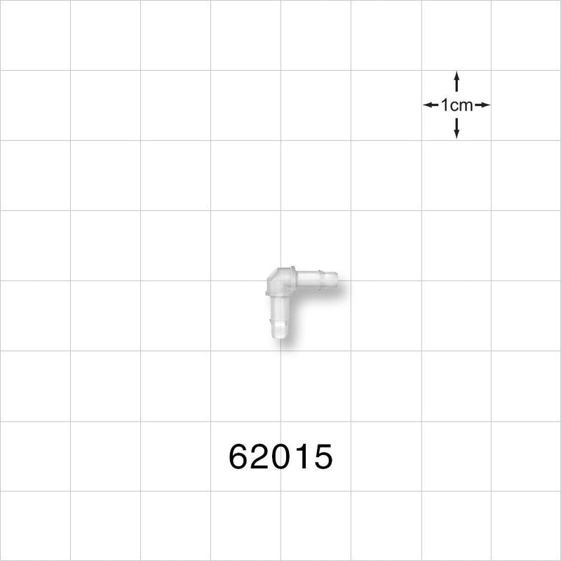 Elbow Connector, Barbed, Natural - Fits 3/32 inch ID Tubing (0.094 inch, 2.38 mm) - 62015