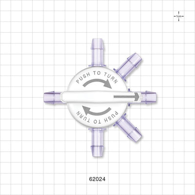 CYLINDRAFlow™ Manifold, 6 Ports, Barbed - Fits 3/8 inch ID Tubing (0.375 inch, 9.53 mm); 15 psi - 62024